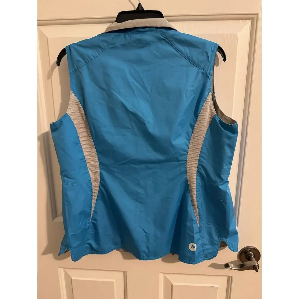 Marmot Womens DriClime Lightweight Blue Running Hiking Full Zip Vest Pockets M